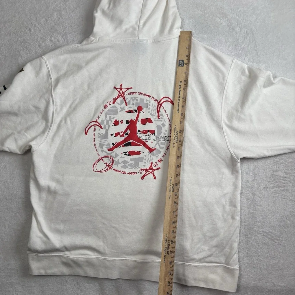 Jordan White Pullover Long Sleeve Legacy FIBA Hoodie Men's‎ XL Stain